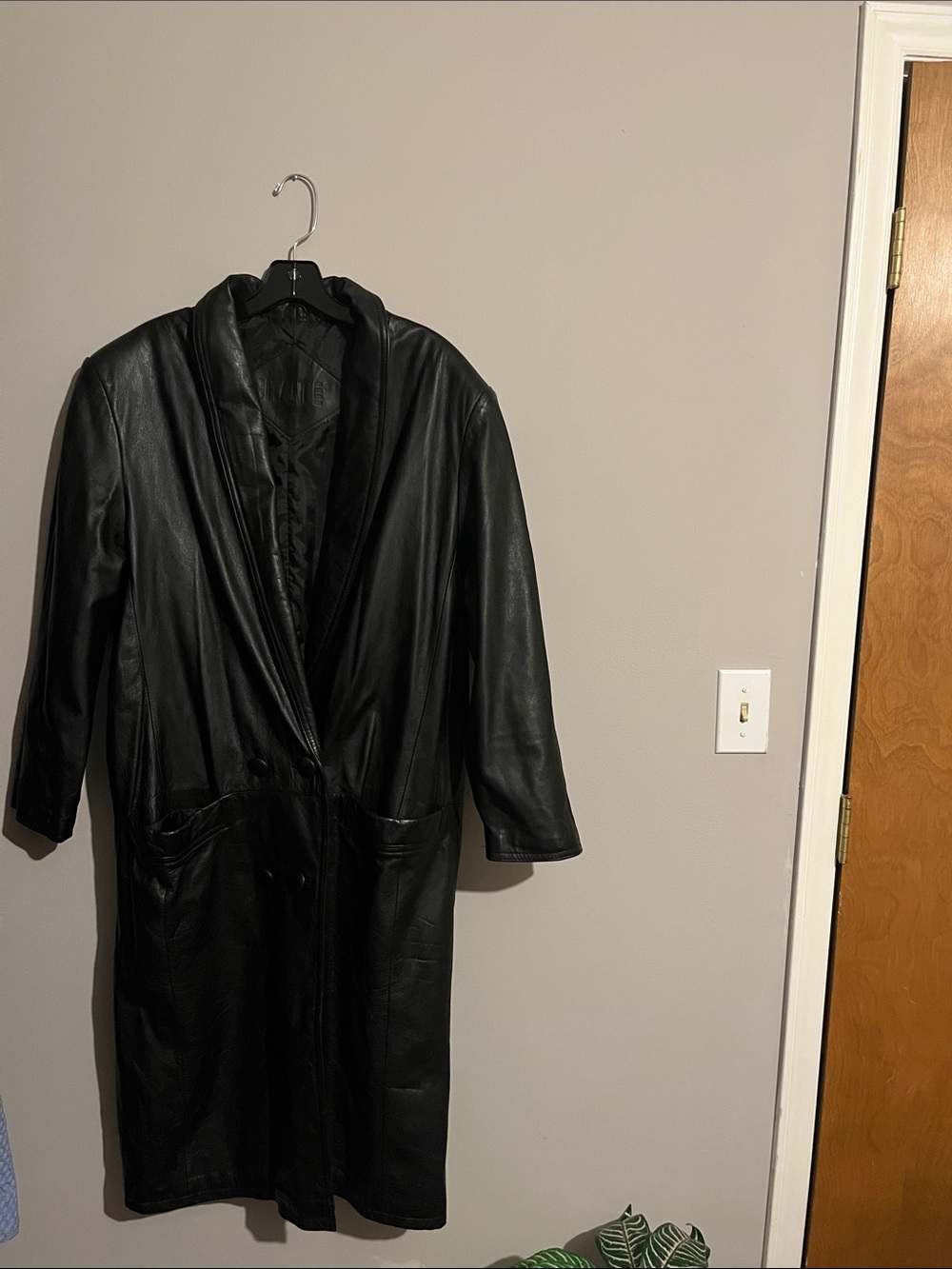 Gitano Vintage Genuine 1980’s 90’s A Black Leather Trench Coat SZ Petite Large